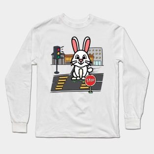 Cute Bunny is skate boarding on the street Long Sleeve T-Shirt